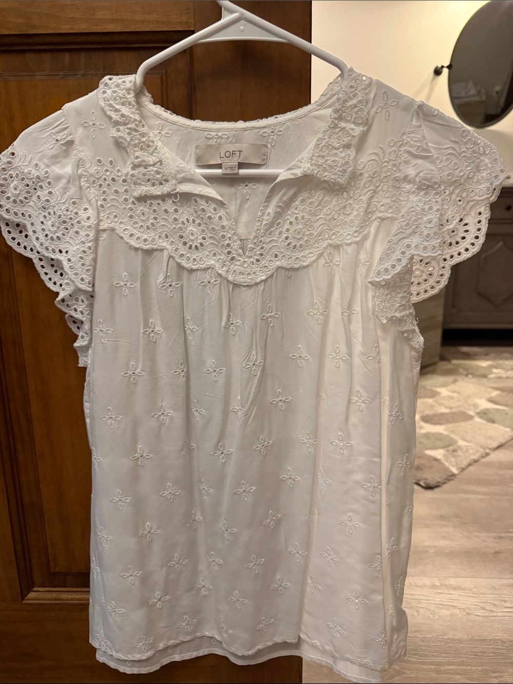 LOFT White Eyelet Lace Cap-Sleeve Blouse
